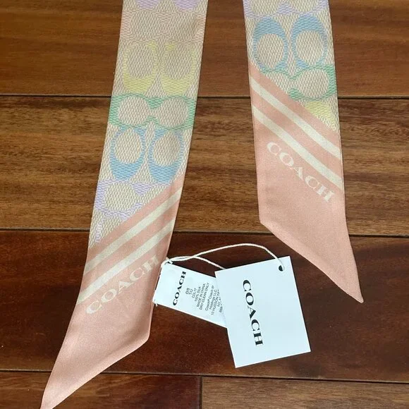 COACH SIGNATURE RAINBOW PRINT SILK SKINNY SCARF:NWT RAINBOW CDL17 - Picture 1 of 8